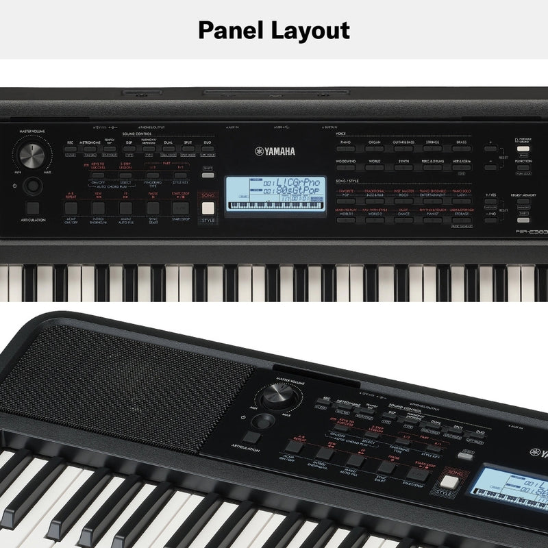 Yamaha PSR-E383 Portable Keyboard 61 Keys (Adaptor Included)